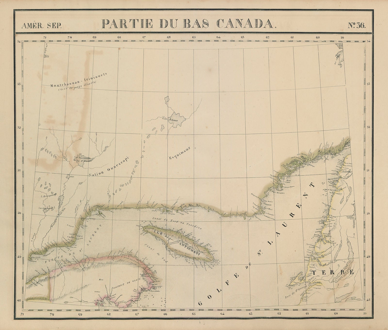 Amér. Sep. Partie du Bas Canada #36. Gulf of St Lawrence. VANDERMAELEN 1827 map